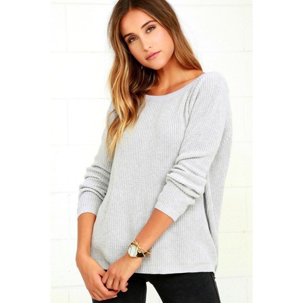 Lulus Just For You Light Grey Backless Sweater - Size Small
